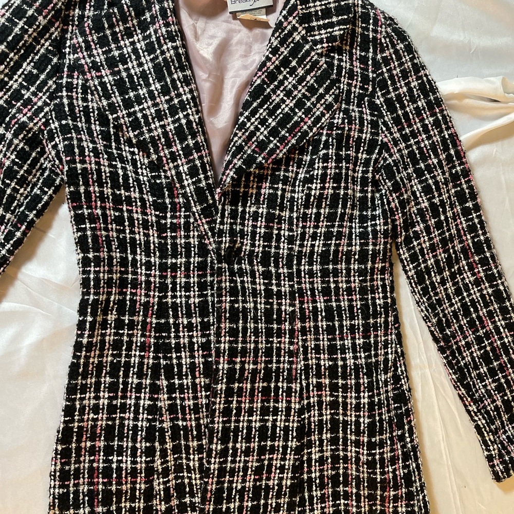 “Breakin Loose Tweed Coat Dress Size 3/4 Black Pink Bouclé Plaid Made in USA” - Picture 12 of 14